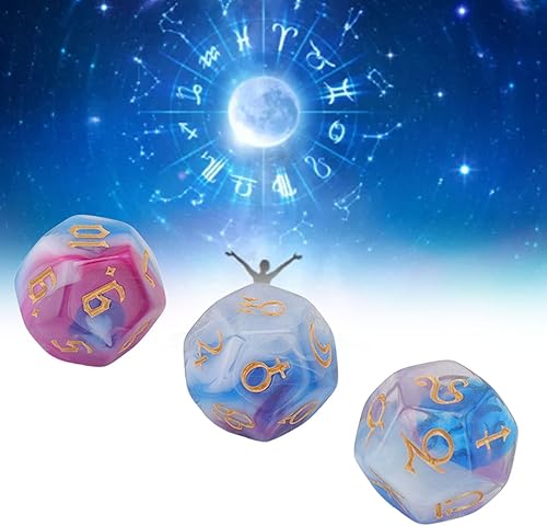 Miniatura 6 de Yhedral - Juego de dados (3 piezas) para DND, juego de dados astrológicos de 12 lados con purpurina, fácil de leer para juegos de mesa (azul)