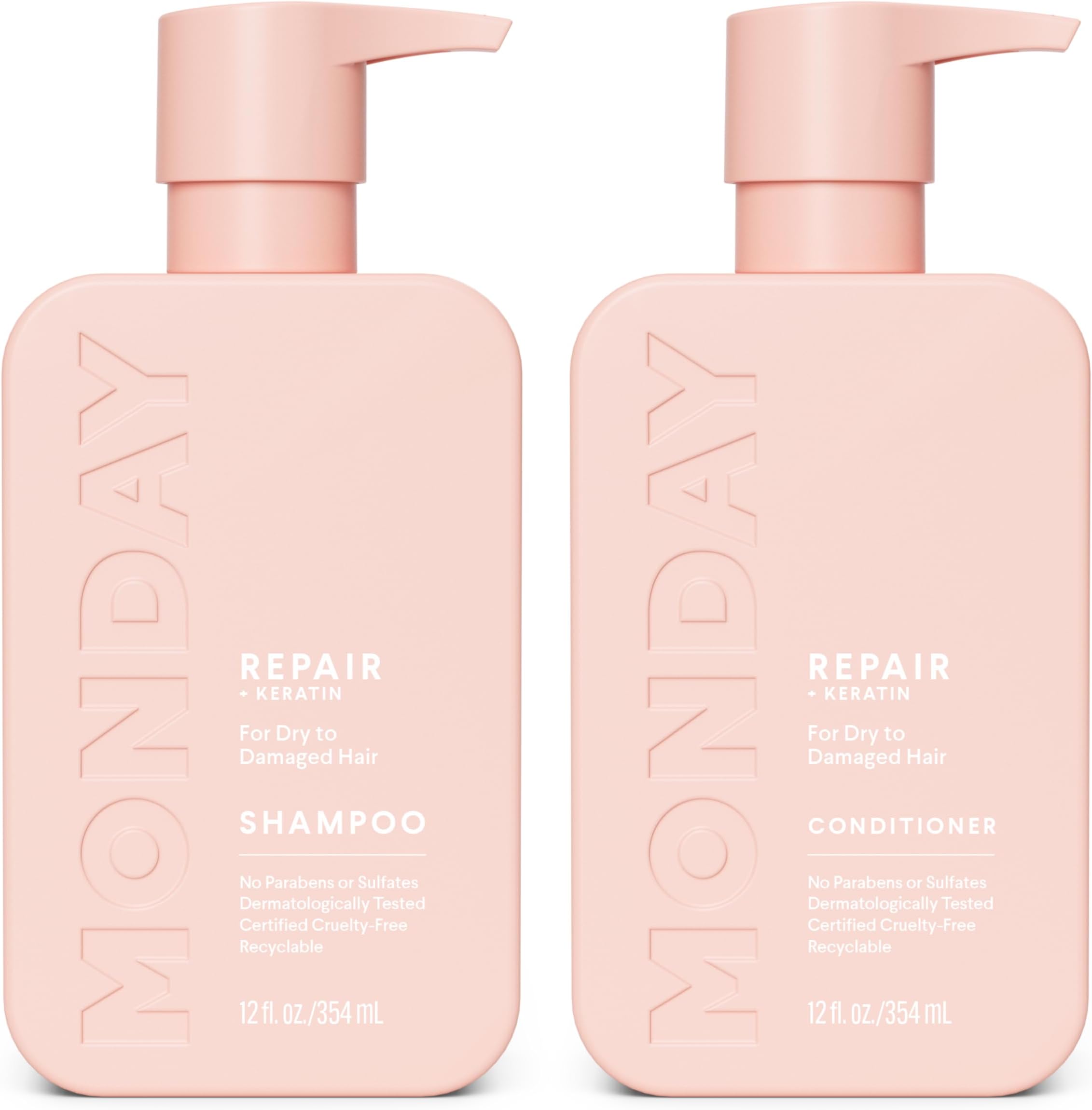 MONDAY HAIRCARE Repair Shampoo and Conditioner Set 12oz for Dry to Damaged Hair, Made with Keratin, Coconut Oil, Shea Butter and Vitamin E