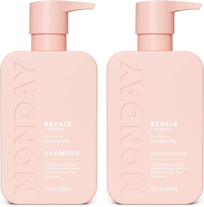MONDAY HAIRCARE Repair Shampoo and Conditioner Set (2 Count) 12 oz For Dry to Damaged Hair Made with Keratin, Coconut Oil, Shea Butter, and Vitamin E