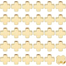 BENECREAT 60Pcs Real 18K Gold Plated Spacer Bead, Brass Crucifix Cross Beads Metal Loose Spacer Beads Jewelry Findings for Earring Bracelet Necklace Jewelry Making