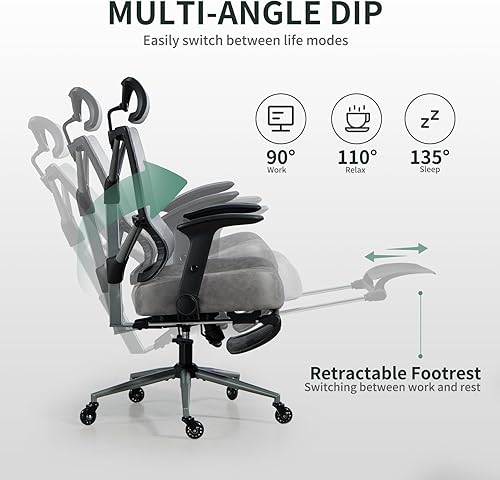 Miniatura 7 de Silla de oficina de 500 libras, silla de computadora resistente con reposapiés, silla de oficina ergonómica reclinable de malla para el hogar y la