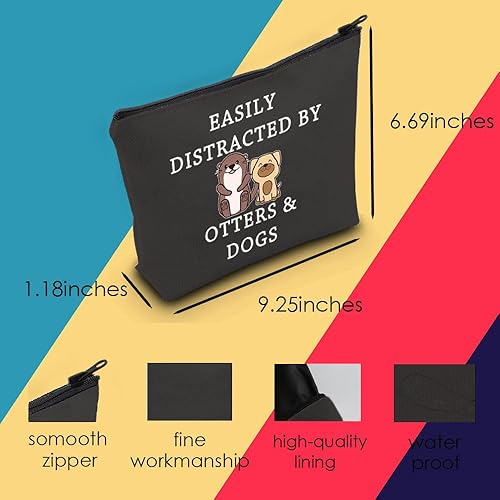 Miniatura 9 de MNIGIU Bolsa de maquillaje para amantes de los perros, fácil de distraer por nutrias y perros, con cremallera, bolsa de regalo, O-TTT Negro