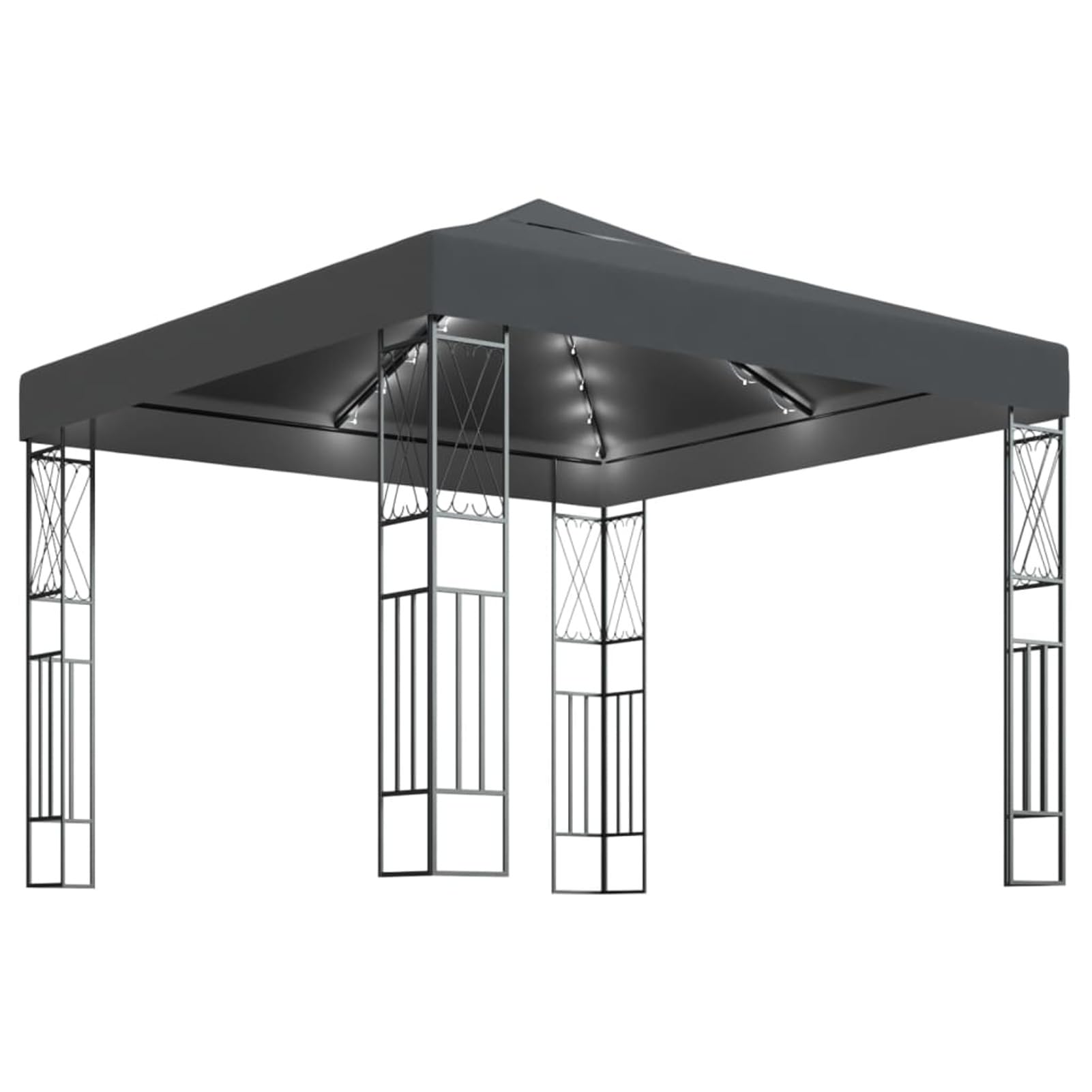 Pavillon mit LED-Lichterkette 3X Anthrazit Stoff Pop Up Pavillon Wasserdicht Stabil Winterfest