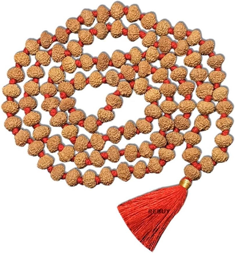 REBUY Rudraksha Mala 10 Mukhi Rudraksha Bead Mala Meditation Beads Prayer Beads, 10 Mukhi, Indonesian, Color Brown
