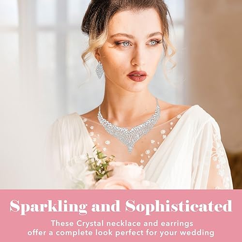Miniatura 3 de Costume Jewelry Set for Women - Wedding Jewelry Sets for Brides Bridal Jewelry Set for Wedding - Crystal Statement Necklace and Earrings Set -