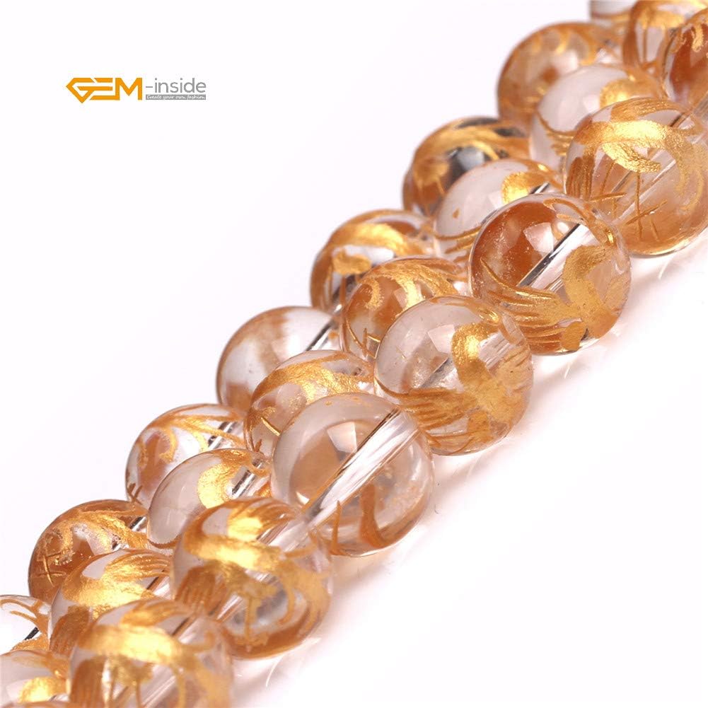 GEM-Inside Natural 10mm Clear White Quartz Gemstone Loose Beads Round Zhuque Phonix Mala Crystal Energy Stone Power for Jewelry Making 15"