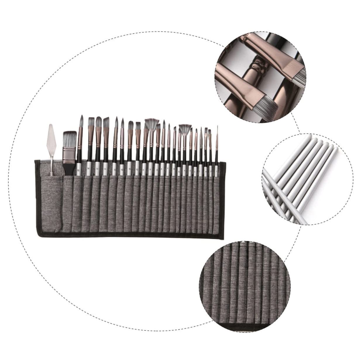 Kit de Pinceaux de Dessin 24 Pièces en Nylon avec Paquet, Forme Simple, pour Peinture à l'huile et Aquarelle, Style Élégant et Fonction Pratique