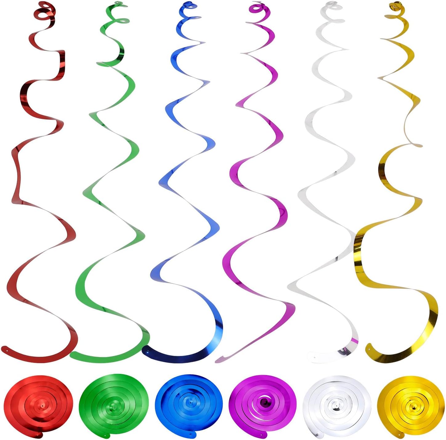 36 Pack Party Hanging Swirl Decorations Plastic Streamer for Ceiling Hanging Swirls Ceiling Streamers for Birthday Wedding Graduation Celebration Swirl Foil Decorations Spiral Decoration (6 Colors)