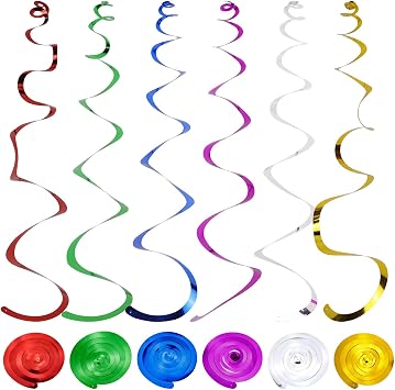 36 Pack Party Hanging Swirl Decorations Plastic Streamer for Ceiling Hanging Swirls Ceiling Streamers for Birthday Wedding Graduation Celebration Swirl Foil Decorations Spiral Decoration 6 Colors