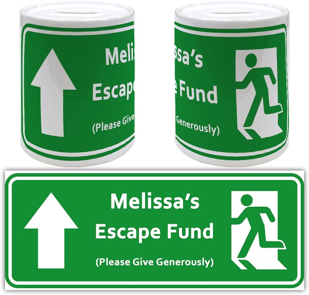 Melissa's Escape Fund (Emergengy Exit Sign) - Ceramic Gift Money Box