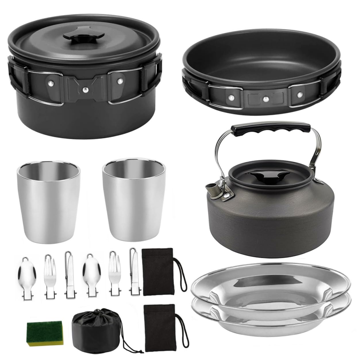 Toddmomy Ollas Antiadherentes de Aleación de Aluminio Kit de Utensilios de Cocina para Camping Fácil de Transportar y Almacenar para 2-3 Personas en Acampadas y Senderismo