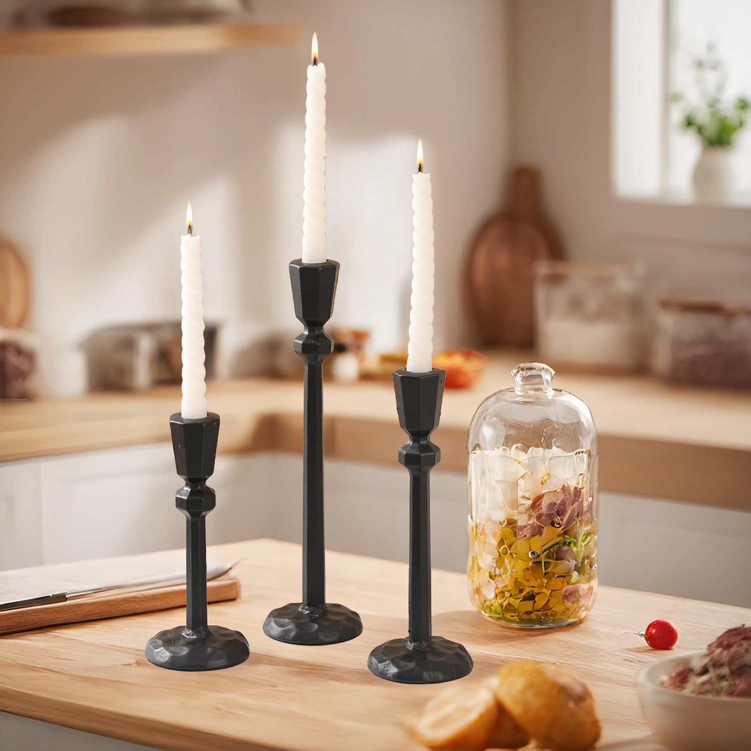 Taper Candle Holders,Candlestick Holder Set of 3,Decorative Iron Black Candle Stand for Wax Candles,Wedding, Dinning, Party,Christmas & Birthdays