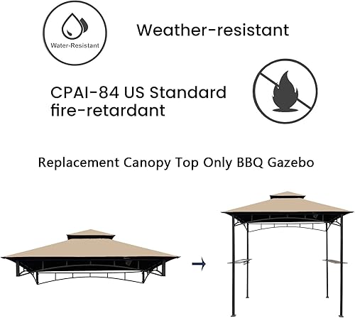Miniatura 4 de Tanxianzhe Cubierta superior de repuesto para cenador de parrilla de 5 x 8 pulgadas, techo de barbacoa de doble nivel, solo apto para cenador modelo