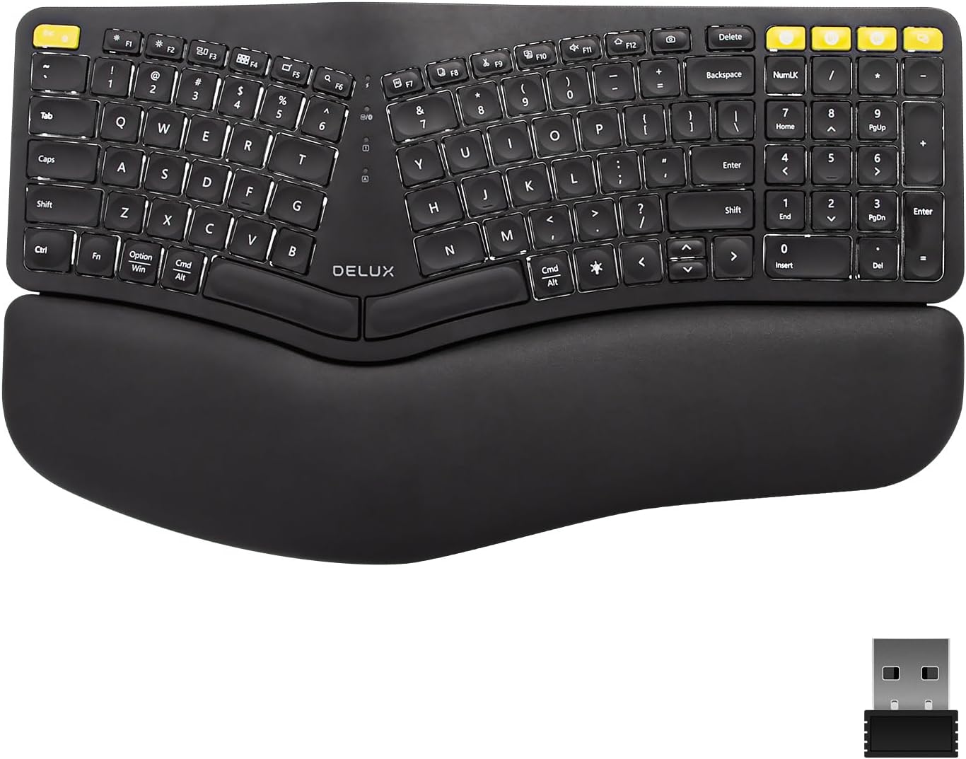 EDJO Teclado Inalámbrico Ergonómico Con Reposamuñecas, Teclas Onduladas, Para Manos