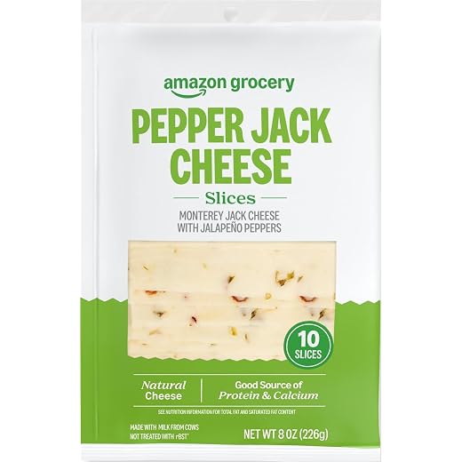 Amazon Grocery, Pepper Jack Cheese, 8 Oz, 10 Slices