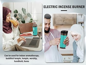 Electric Incense Burner, Bakhoor Incense Burner, Portable Electric Incense, USB Rechargeable Arabian Electronic Incense Burner, Car Electric Incense Burner, Use for Car and Home (Blue)