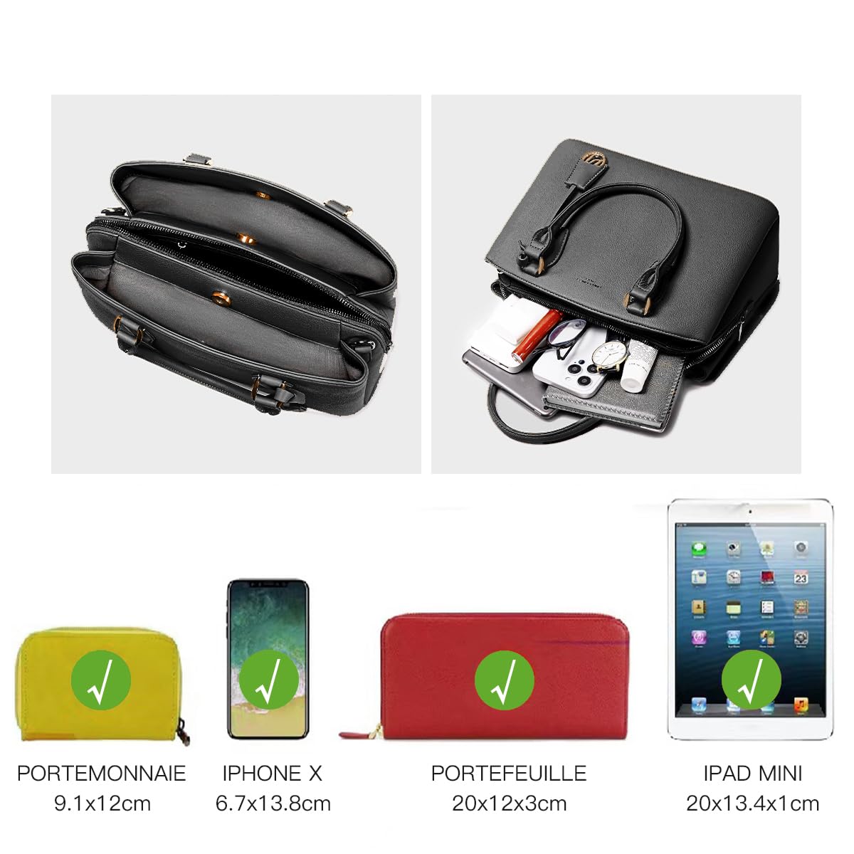 David Jones - Borsa a Mano Donna - Borsa a Tracolla Spalla Simil Pelle PU - Molti Scomparti e Tasche - Città Lavoro Elegante Classico Quotidiana - Nero