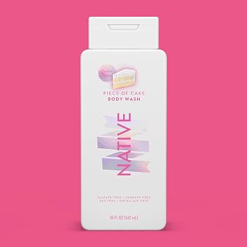 Native Body Wash Contains Naturally Derived Ingredients | For Women & Men, Sulfate, Paraben, Dye Free Leaving Skin Soft and Hydrating | Piece of Cake 18 oz