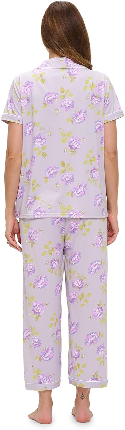 Casual Nights Women's Super Soft Capri Pajamas Set, Short Sleeve Button Down Shirt with Pants PJ Set with Pockets - Image 4