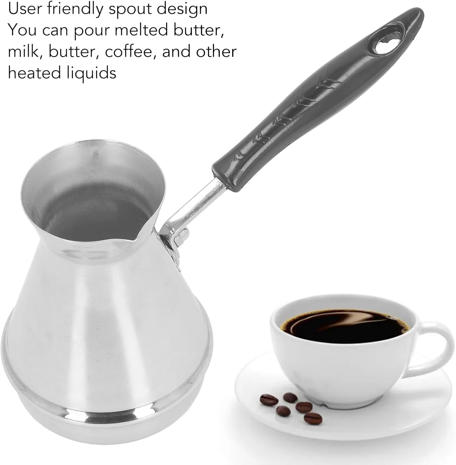 2PCS Turkish Coffee Pot, Stainless Steel Stovetop Coffee Maker, Pour Over Coffee Kettle with Long Handle for Melting Butter and Heating Milk, Dishwasher Safe (850ml)