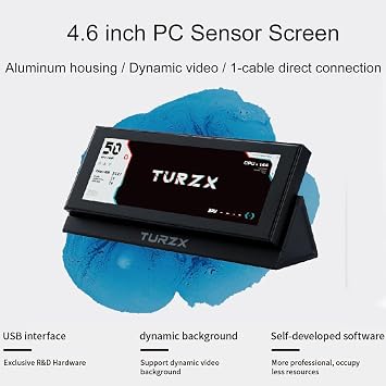 WOWNOVA 4.6 LCD Screen Inside PC Case Screen with Desktop Stand - Customizable PC Temperature Display Panel for Computer Setup, GPU CPU FPS RAM HDD Computer Temp Monitor (White)