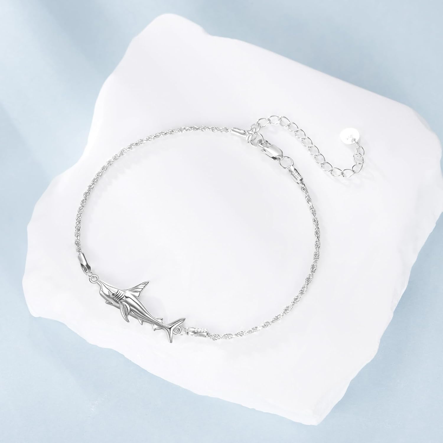 925 Sterling Silver Wave Shark Bracelet Ocean Wave Hammerhead Shark Jewelry Gifts for Women Men