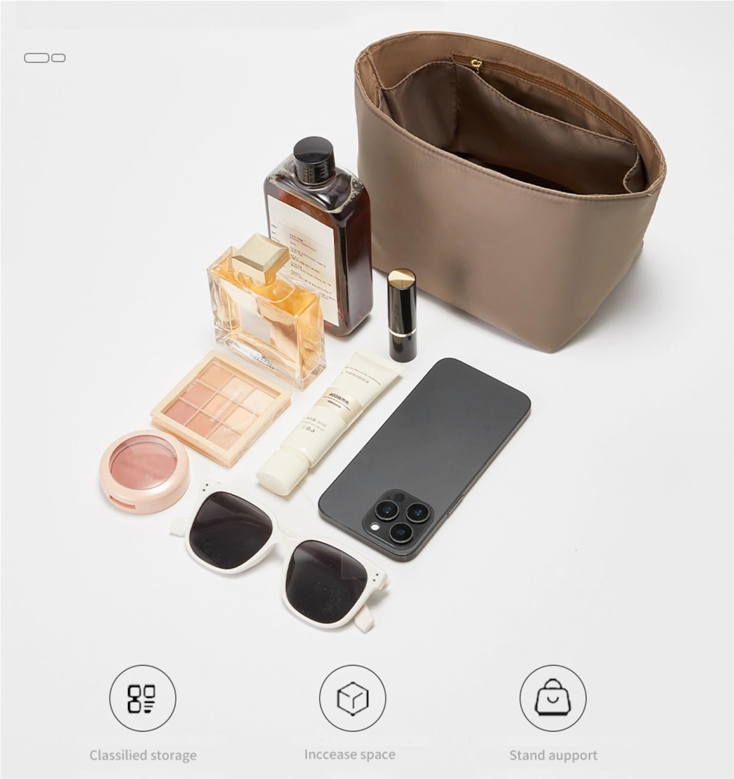 Organizer per borsa in nylon, inserto portaoggetti per borsa Hermes Picotin18/22(Brown,Picotin18)