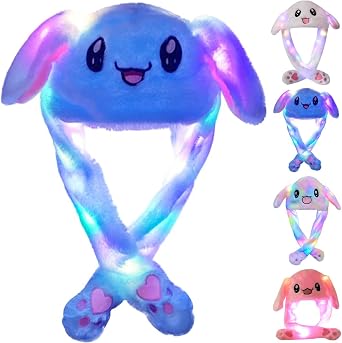 Audaisyly Funny Plush Rabbit Hat Ear Moving Jumping Hats, Cute LED Animal Beanie Cap for Women Girls Cosplay Party Holiday