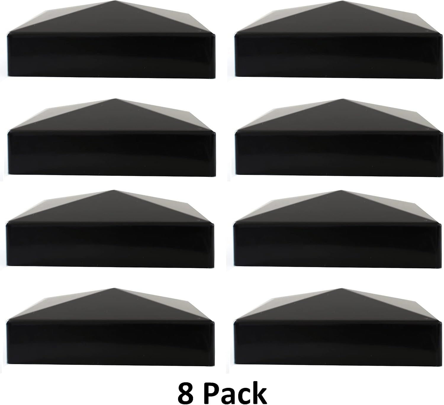 True 5x5 (127mm x 127mm) Plastic Pyramid Vinyl Fence Post Cap Black or White Multiple Quantities for True Actual 5" x 5" Vinyl Posts (8, Black)