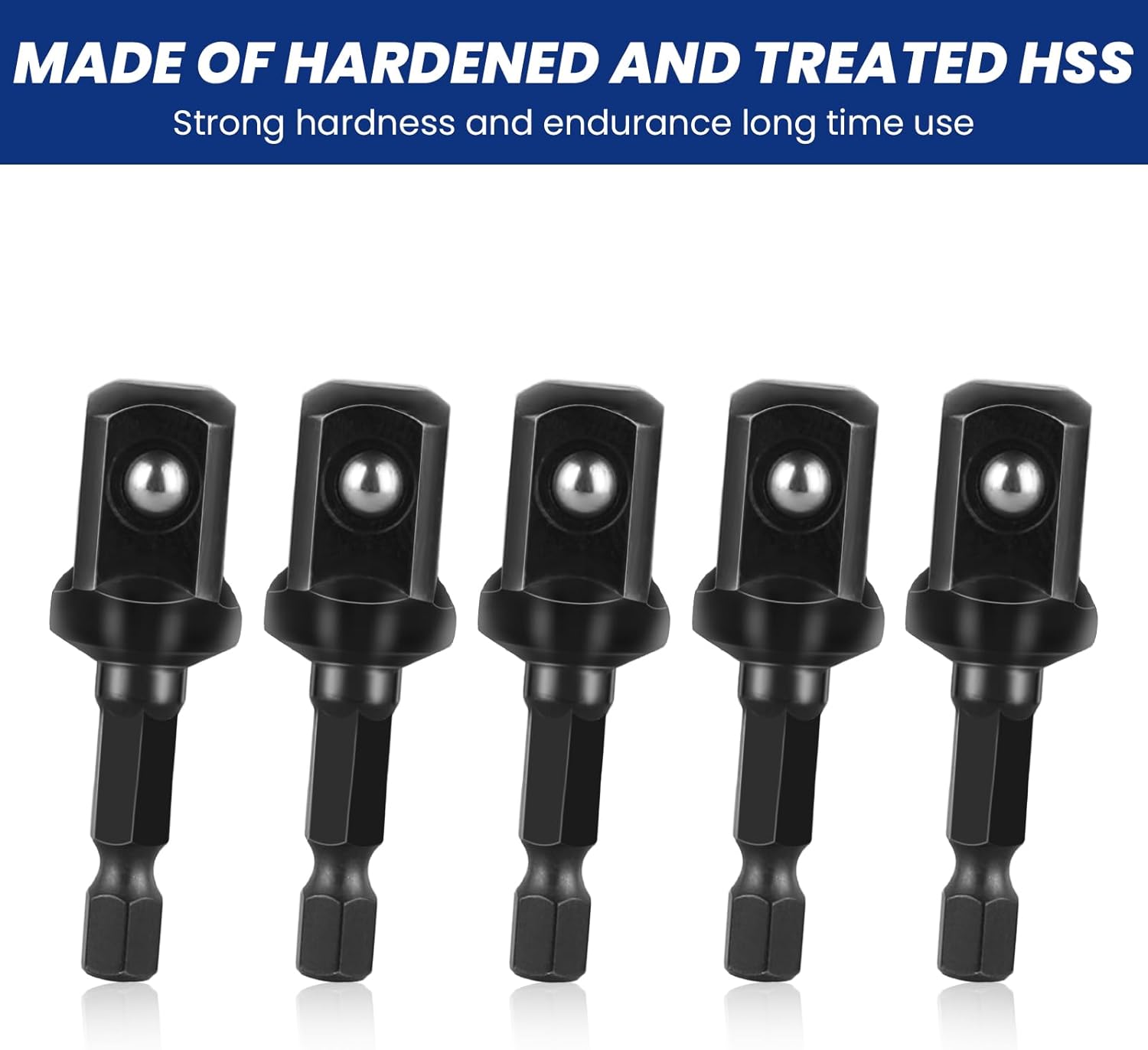 1/2 Impact Socket Adapter Set, 5PCS Black Drill Sockets Adapter 1/4 to 1/2 Drive Adapters Kit for Impact Driver Automotive DIY Extension Socket Bits Handle Nut Driver and Drills(1/2 Square Tip)