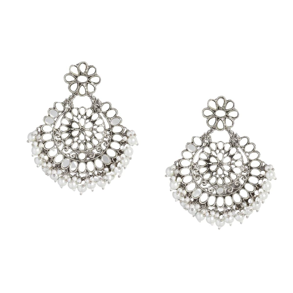 ACCESSHER Women Multicolour Silver Plated Chandbali Earrings | Indian Festive Jewellery | Antique Look Jewellery | Navratri Jewellery | (Silver2) (B09RZ9C4S6) Amazon Price History, Amazon Price Tracker