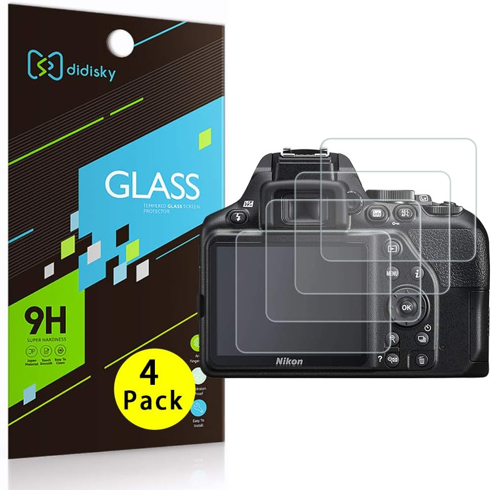 Didisky Tempered Glass Screen Protector for Nikon D3500 D3400 D3300 D3200 D3100 D3000, [ 4 Pack ] Anti Scratch, 9H Hardness, No Bubbles, High Definition, Easy To Apply.