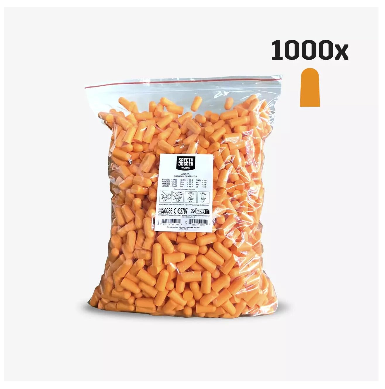 Generisch 1000x Gehörschutzstöpsel Nachfüllpack Großpack Festival, Veranstaltung, EN352, Ohrstöpsel, Lärmschutz aus Schaumstoff, Orange