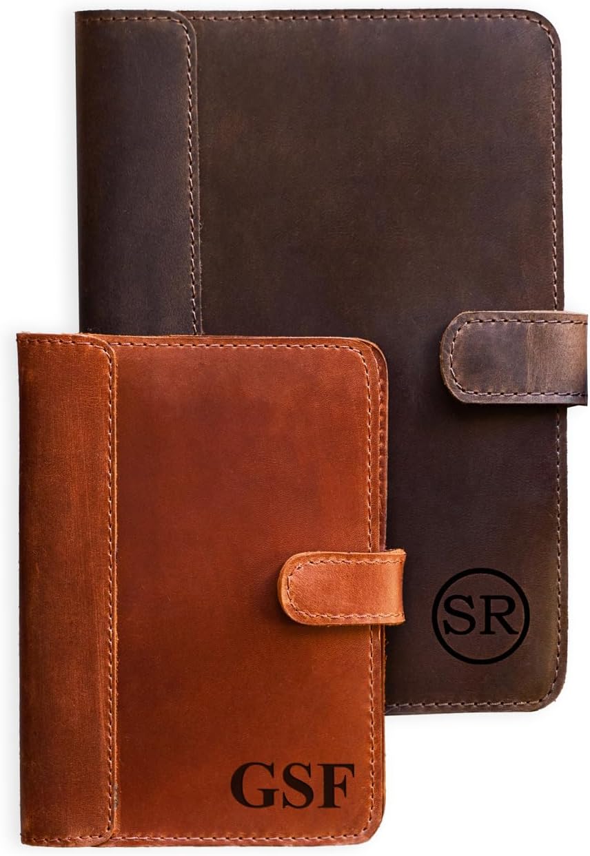 100% Genuine Leather Journal Engraved Name or Initials – Crafted in USA – Personalized Gift for Business, College, Travel, Work – Refillable Lined Pages Notebook for Writing – Journal for Men & Women
