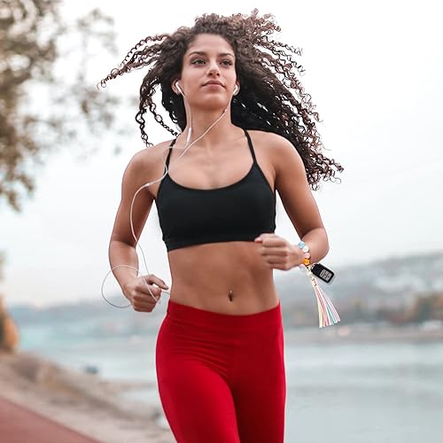 Miniatura 2 de keychain wristlet Silicone Key Ring Bracelet Car Keys Holder Women Beaded Bangle Chains with Leather Tassel