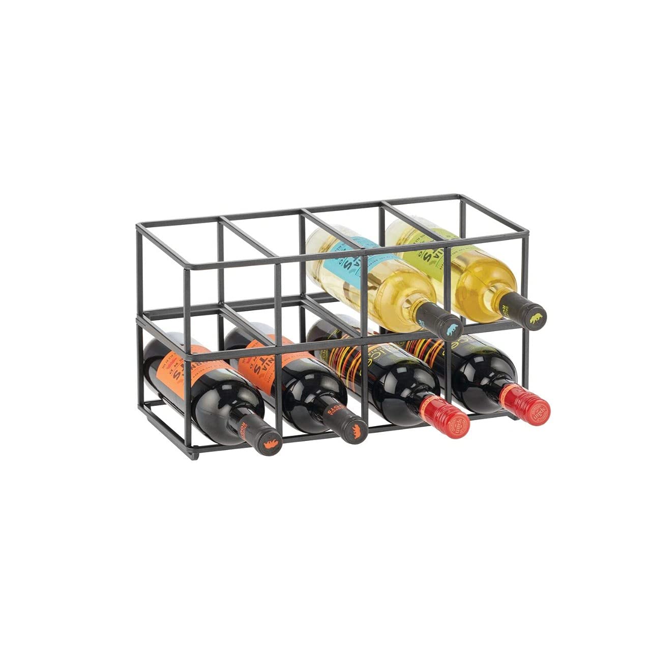 Green Touch Stackable, Metal Geometric Free-Standing Water Bottle and Wine Rack Storage Organizer for Kitchen Countertops, Pantry, Fridge - Holds 8 Bottles - 2 Pack - Black