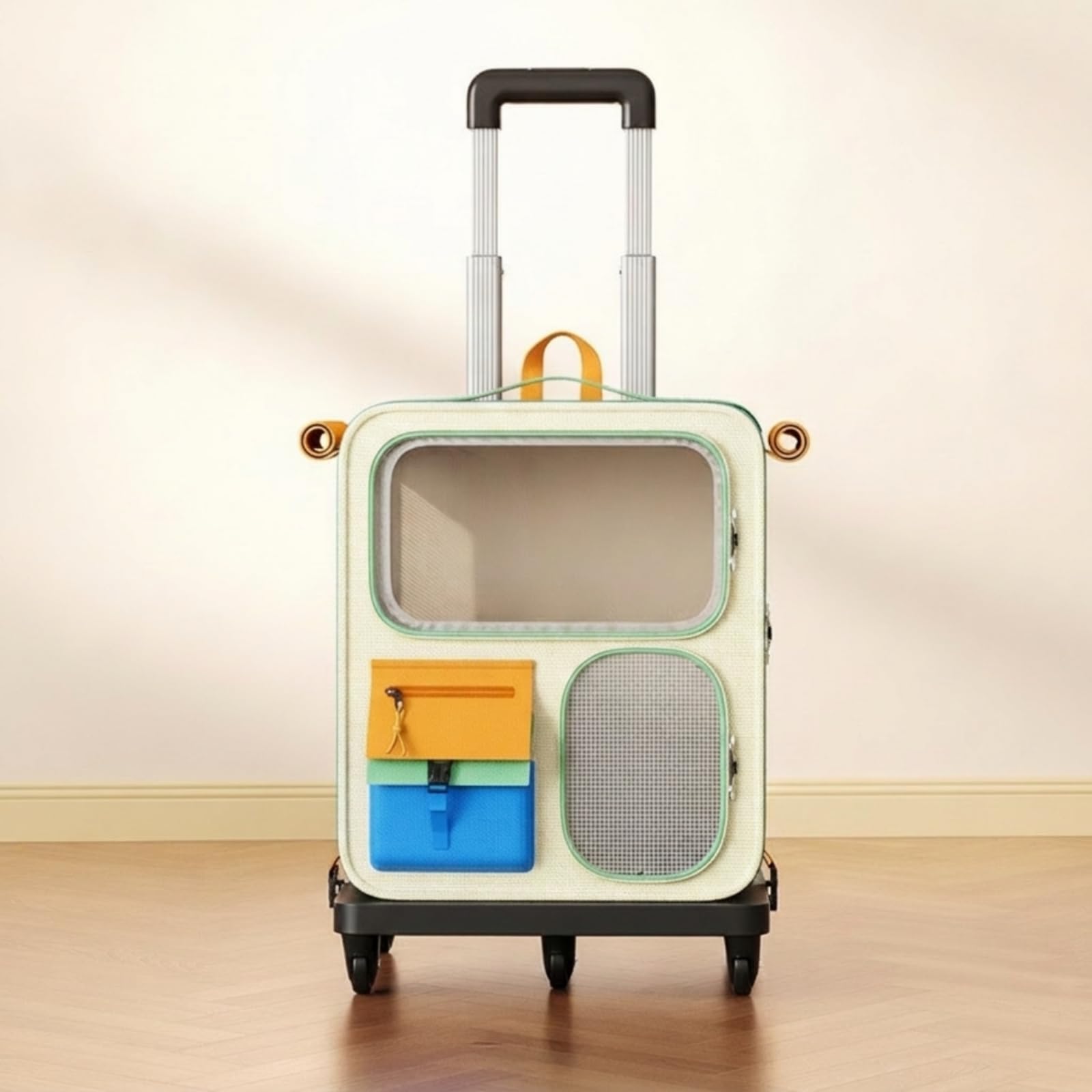 Travel Carrier Rollrucksack, Cremebraun, Haustier-Rucksack Mit Rollen Und Teleskopgriff, Cremefarben Und Braun
