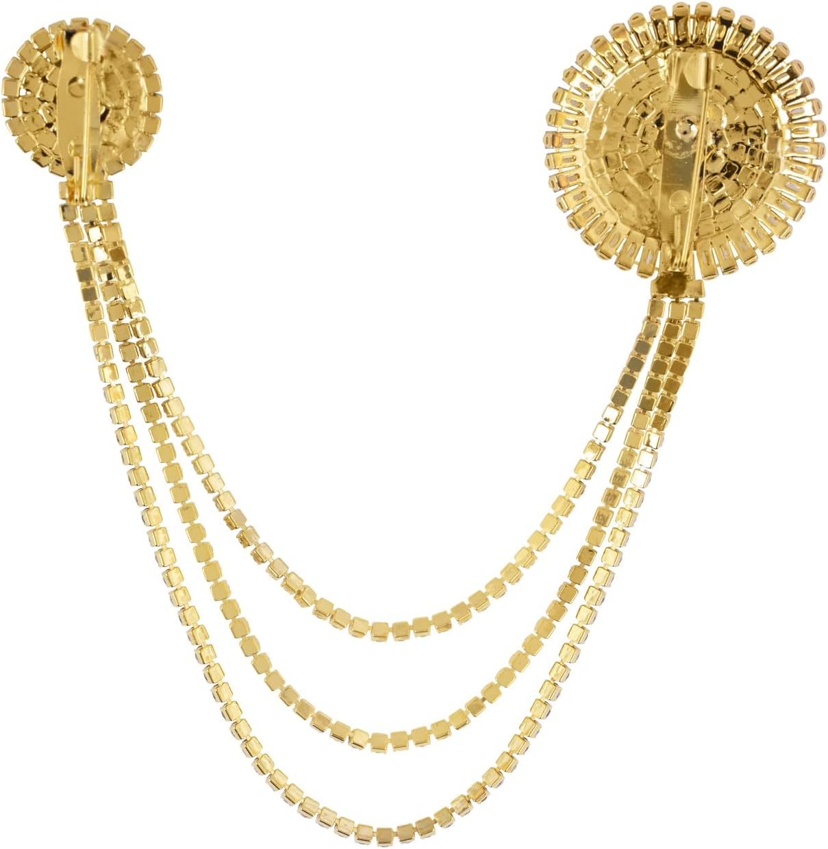 I Jewels Traditional Dual Brooch with Layered Chain and American Diamond for Men’s Suits and Sherwanis