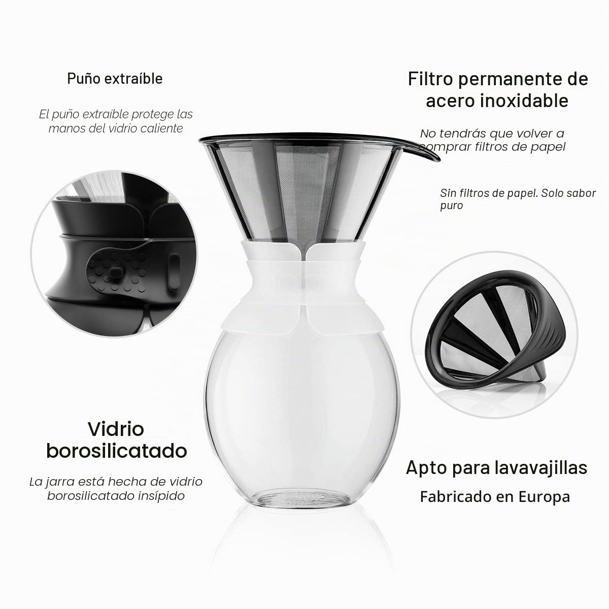 Pour over: cafetera de goteo con filtro dorado, 1.5 l