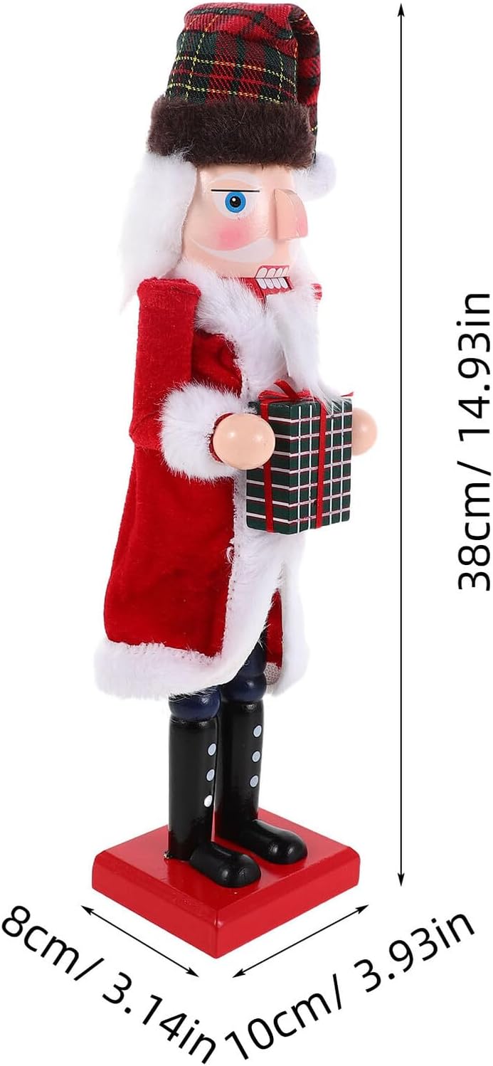 Hemoton 38cm Wooden Nutcracker Figure Santa Claus Soldier Christmas Decoration for Table and Shelf Holiday Festival Ornament