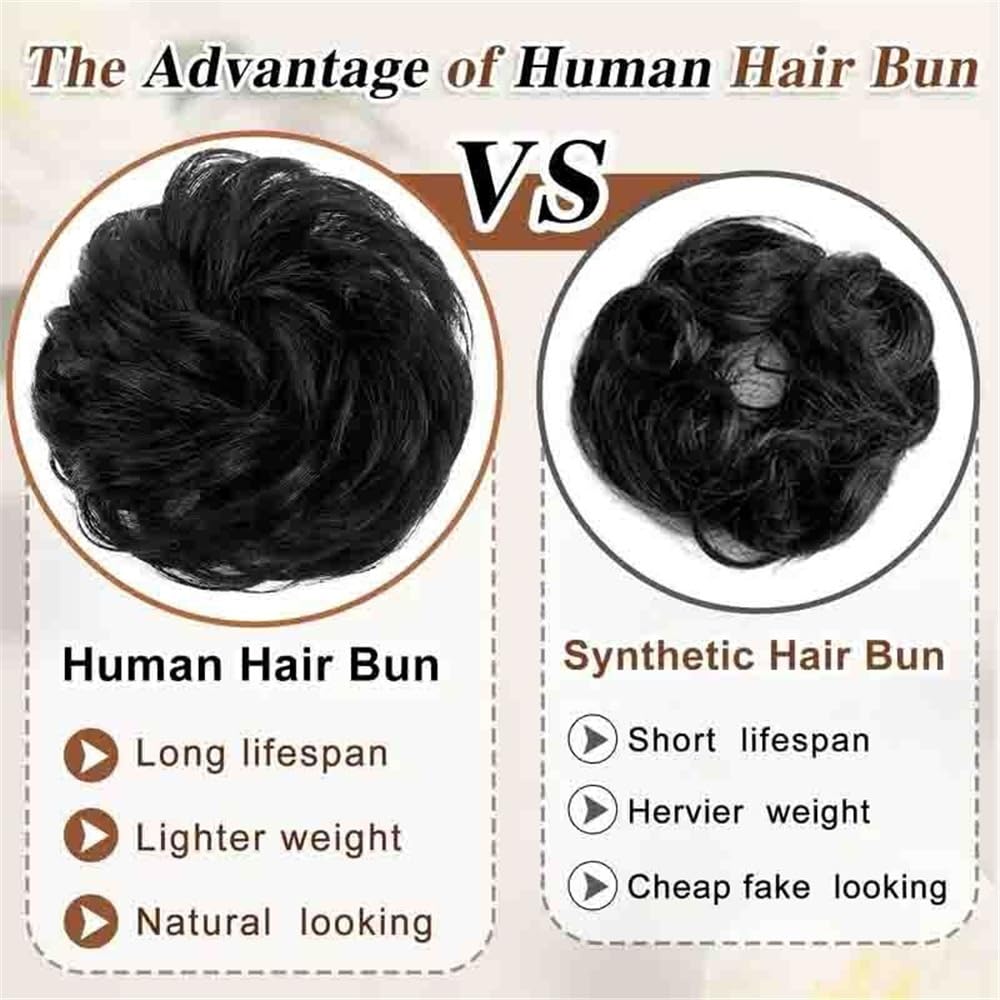 sztuczne włosy kok Ludzkie włosy Bun Extension Elastic Messy Fluffy Chignon Donut Updo Hair Pieces Ponytail Extensions Akcesoria do włosów(Light Brown)