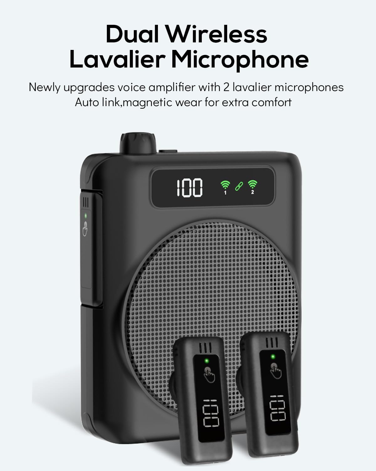 Amplificatore vocale portatile con microfono lavalier, ricaricabile 2000mah Batteria Sistema PA amplificatore vocale mini per insegnanti, guida turistica, allenatori, presentatori (Black)