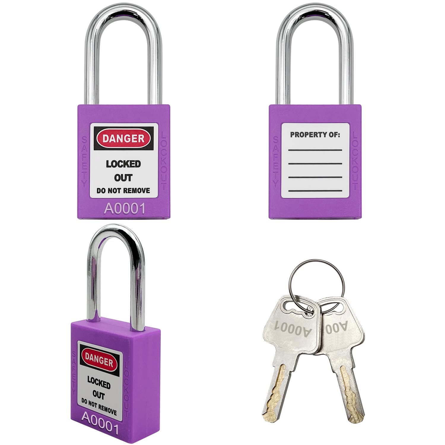 SAFBY Candados de bloqueo con 10 llaves diferentes – Candados seguros Loto para estaciones y dispositivos de bloqueo y etiquetado (morado, llave diferente)