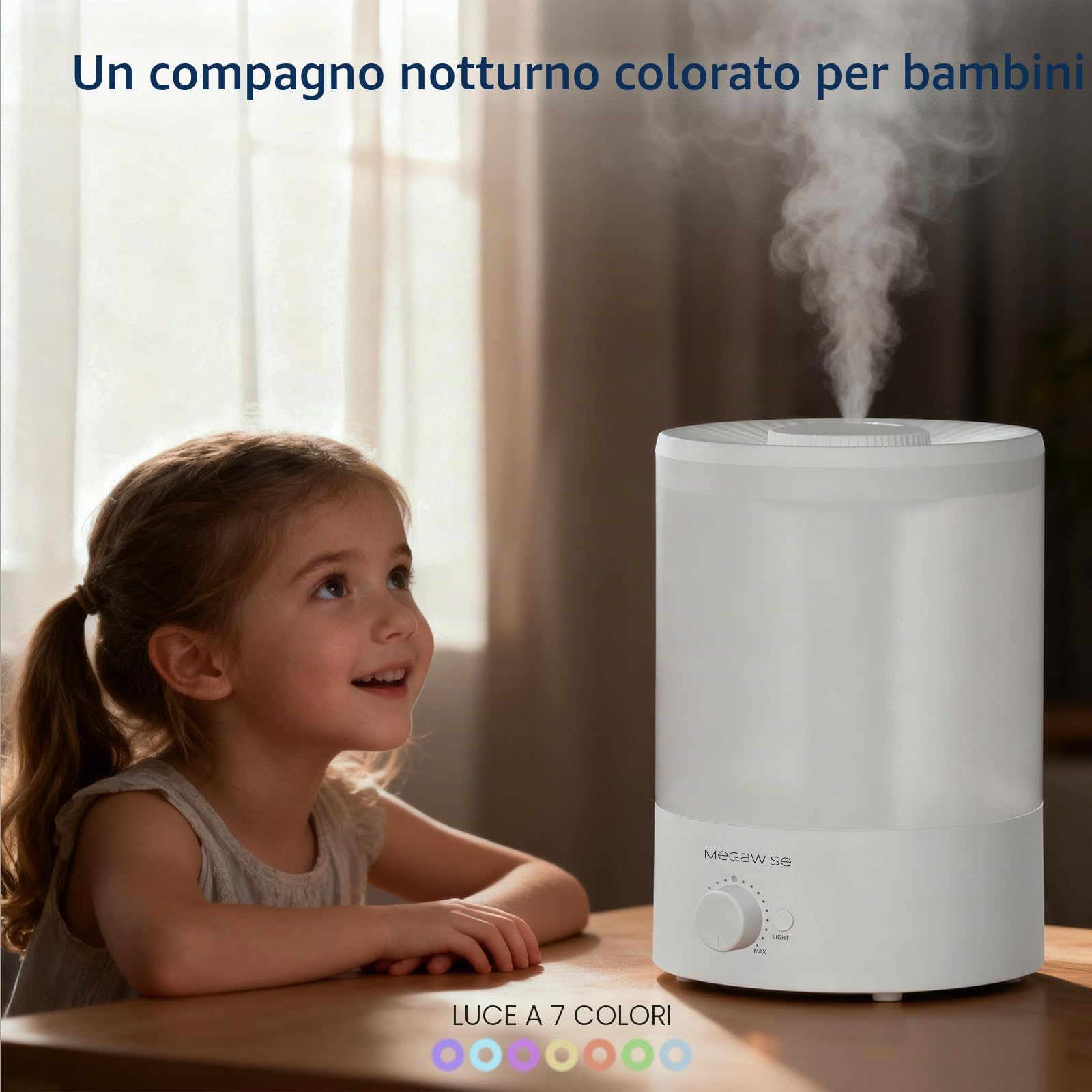 Umidificatori a nebbia fredda MegaWise da 3,5 l (confezione da 2) – Ultrasuoni silenziosi, riempimento dall'alto, diffusore di oli essenziali, spegnimento automatico, facile da pulire