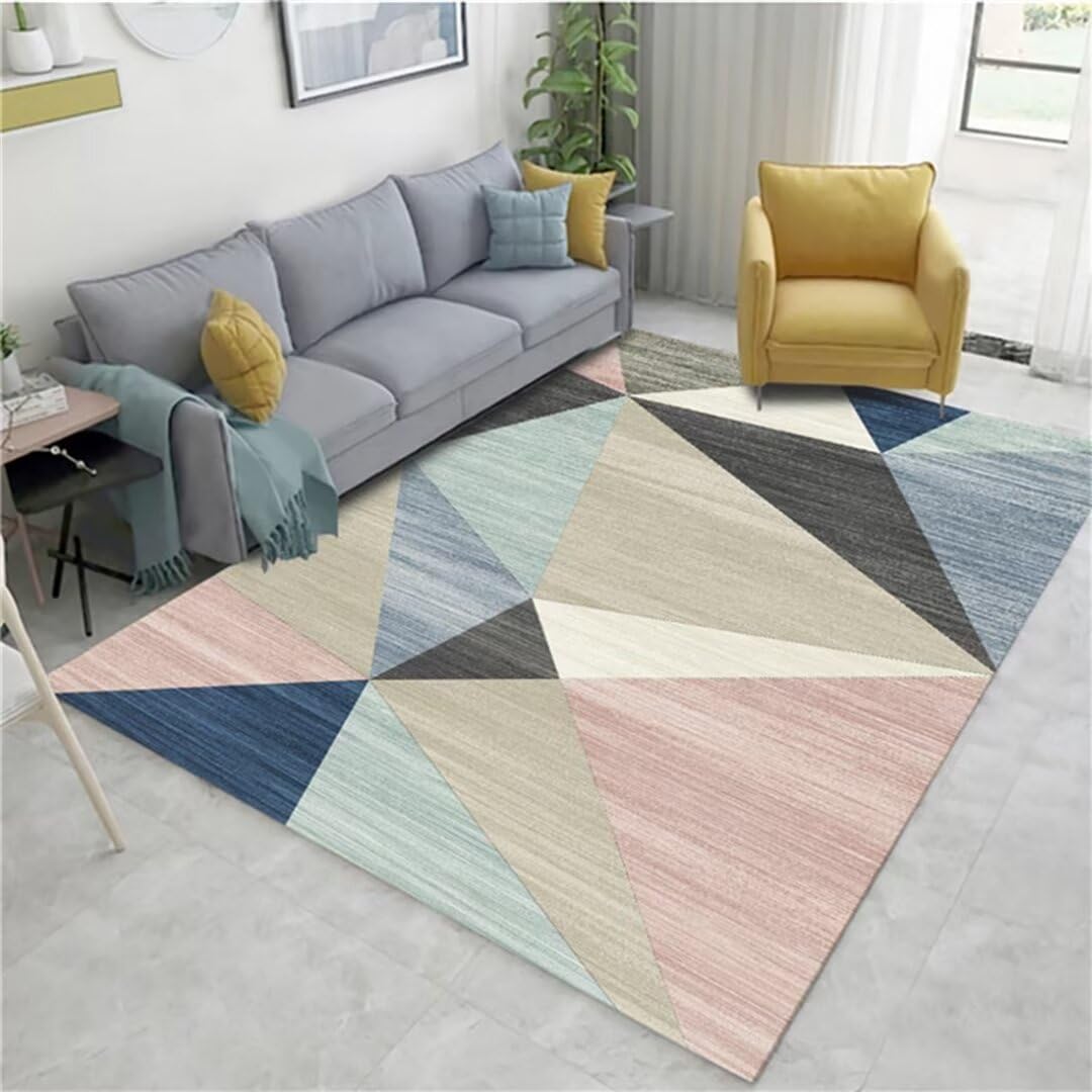 Grand tapis de chambre fille bleu 130x190 cm à motif géométrique moderne