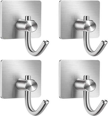 SKYEE 4 Piezas Gancho Adhesivo para Pared, Toalleros de Gancho 304 Acero Inoxidable Gancho Pared Fuerte Autoadhesivo Colgadores de Puertas para Cocina ...