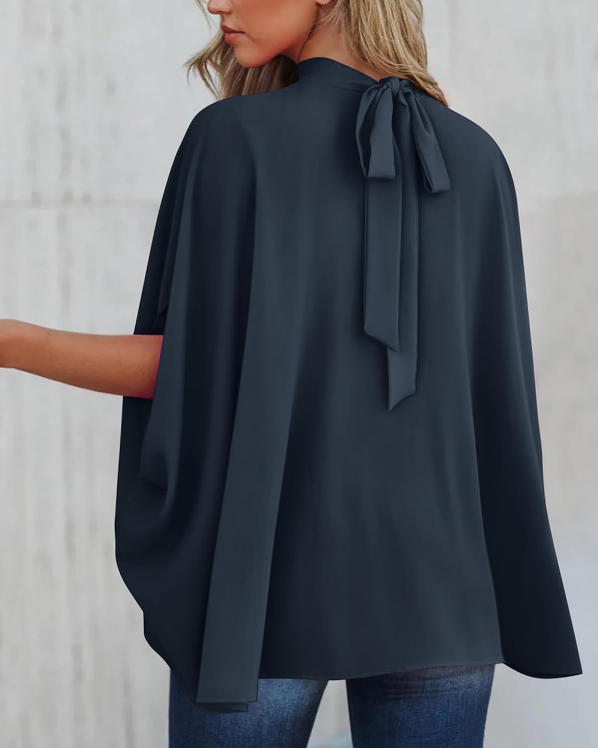 BTFBM Womens Summer Tops 2026 Mock Neck Batwing Sleeve Silk Satin Shirts Loose Oversized Dressy Casual Spring Blouses - Image 4