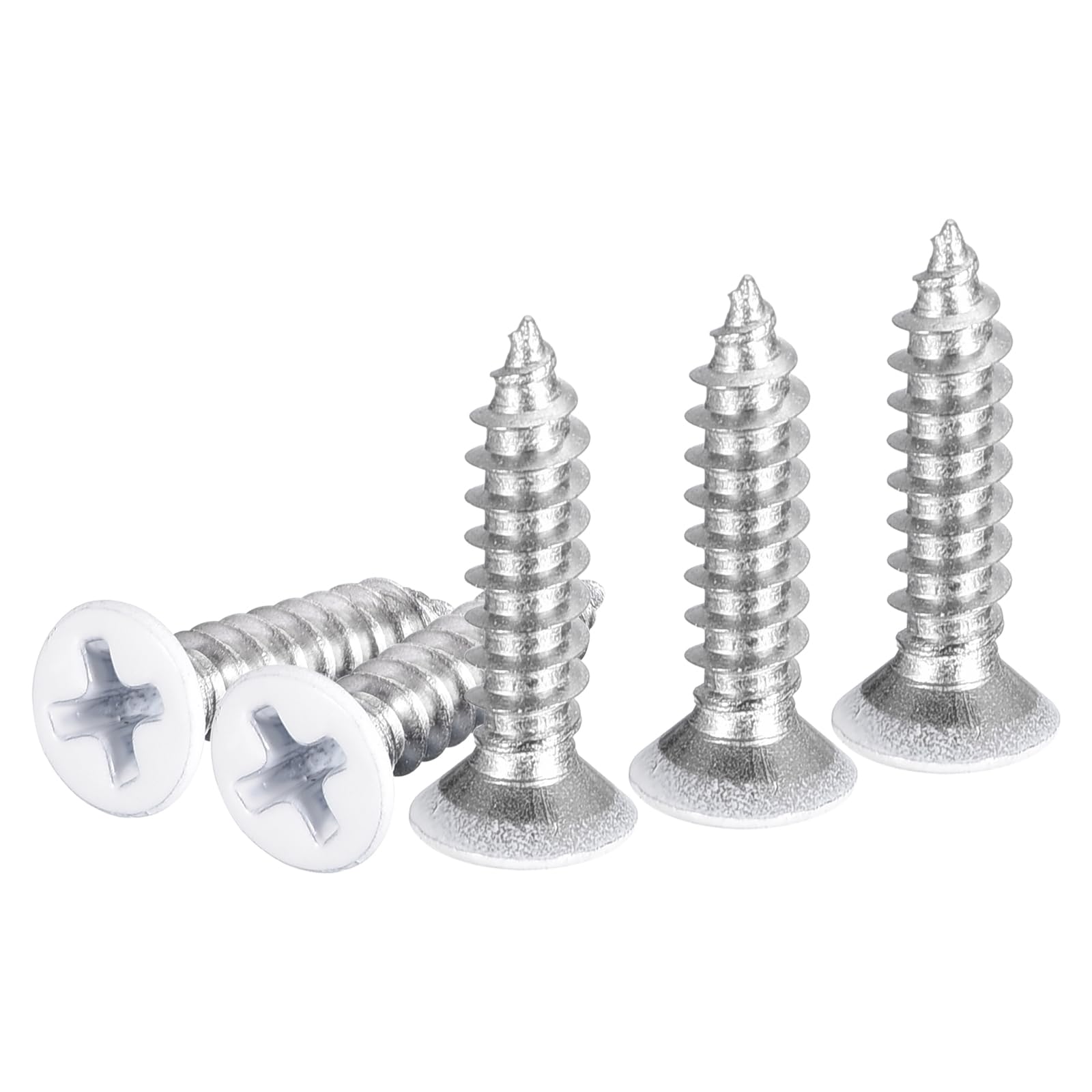DTGN 100Pcs ST4x18mm Flat Head Wood Screws, 304 Stainless Steel White Phillips Self Tapping Screws