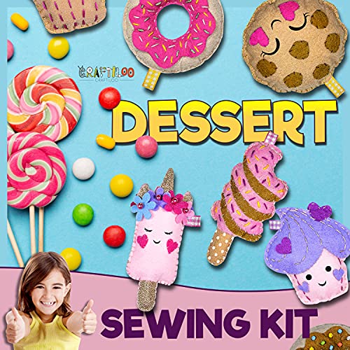 12 Pre-Cut Mini Treats Dessert Fun Kids Sewing Kit For Kids Ages 8-12 Children Beginners Sewing Kit Kid Crafts Make Your Own Felt Pillow Plush Craft Kit Girls And Boys Art Craft Kits Learn To Sew Kit #TOP6