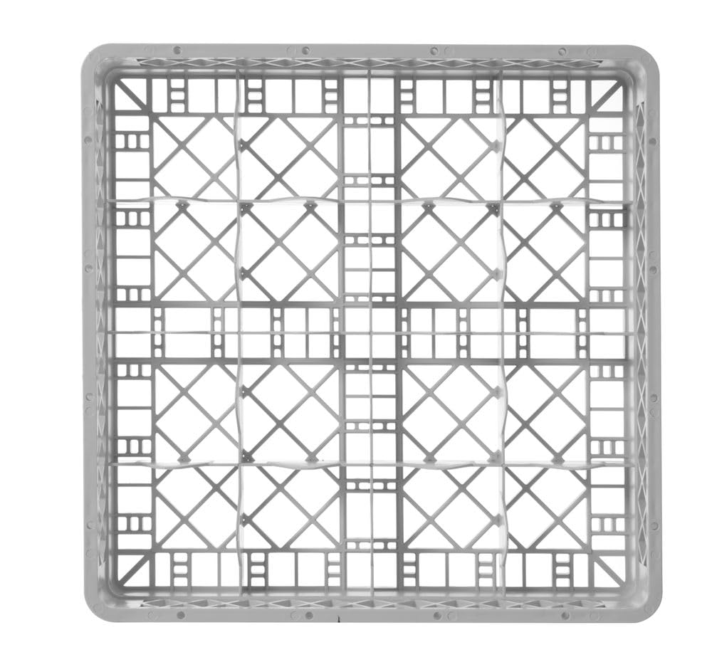 HENDI Spülkorb, Spülmaschinenkorb, Gläserkorb, für Gläser und Tassen, 16 Fächer, Polypropylen, 500x500x(H)104mm, grau